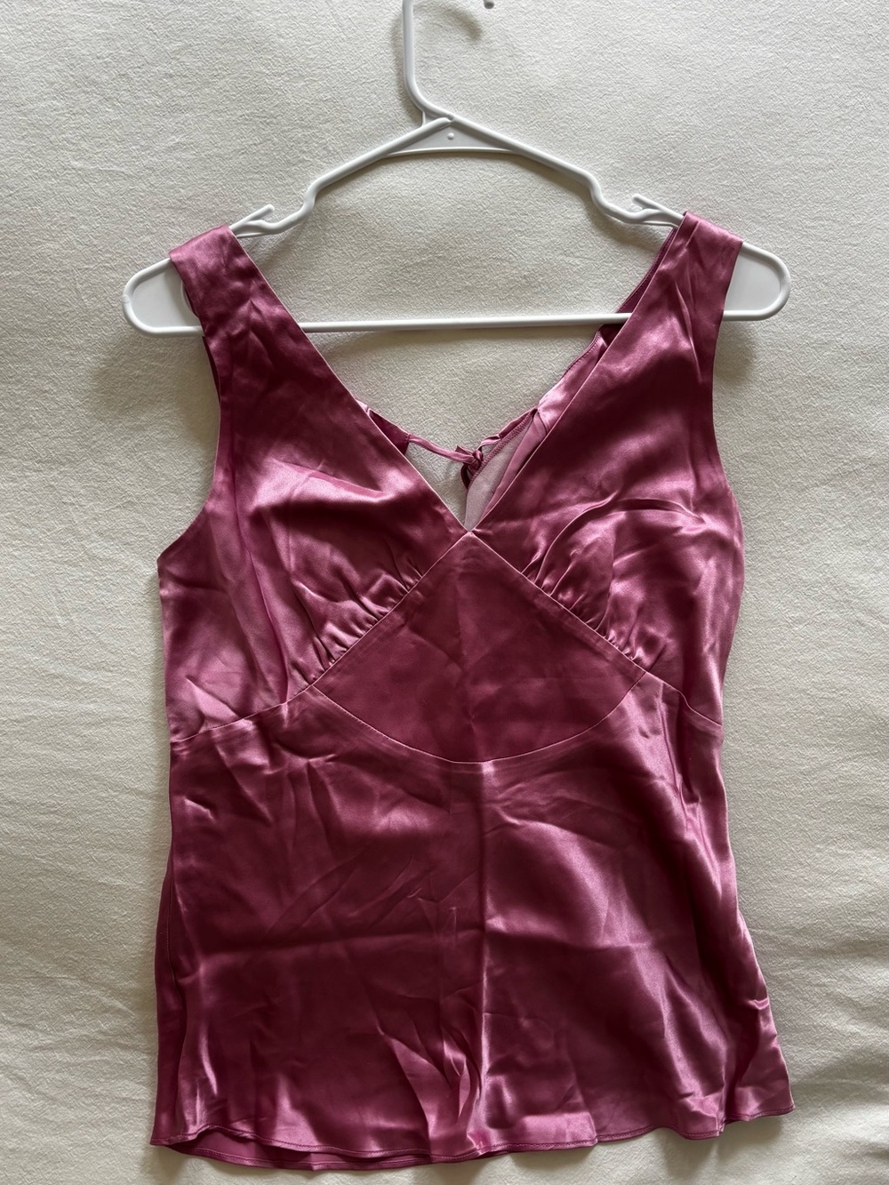 100% Silk Vintage I’Vory Mauve Rose V-Neck Tank Top Blouse